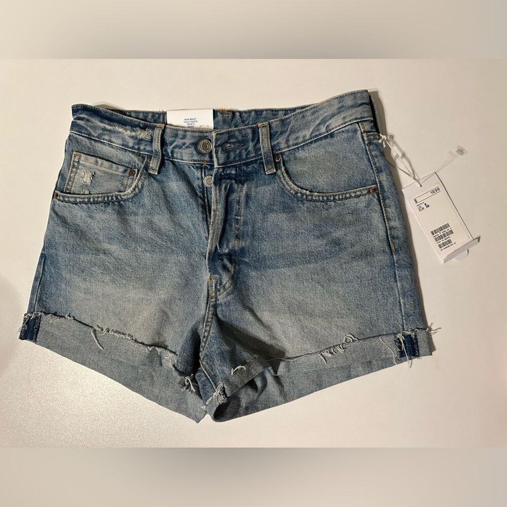 H&M Rolled Hem High Rise Denim Jean Mom Shorts Blue size 8